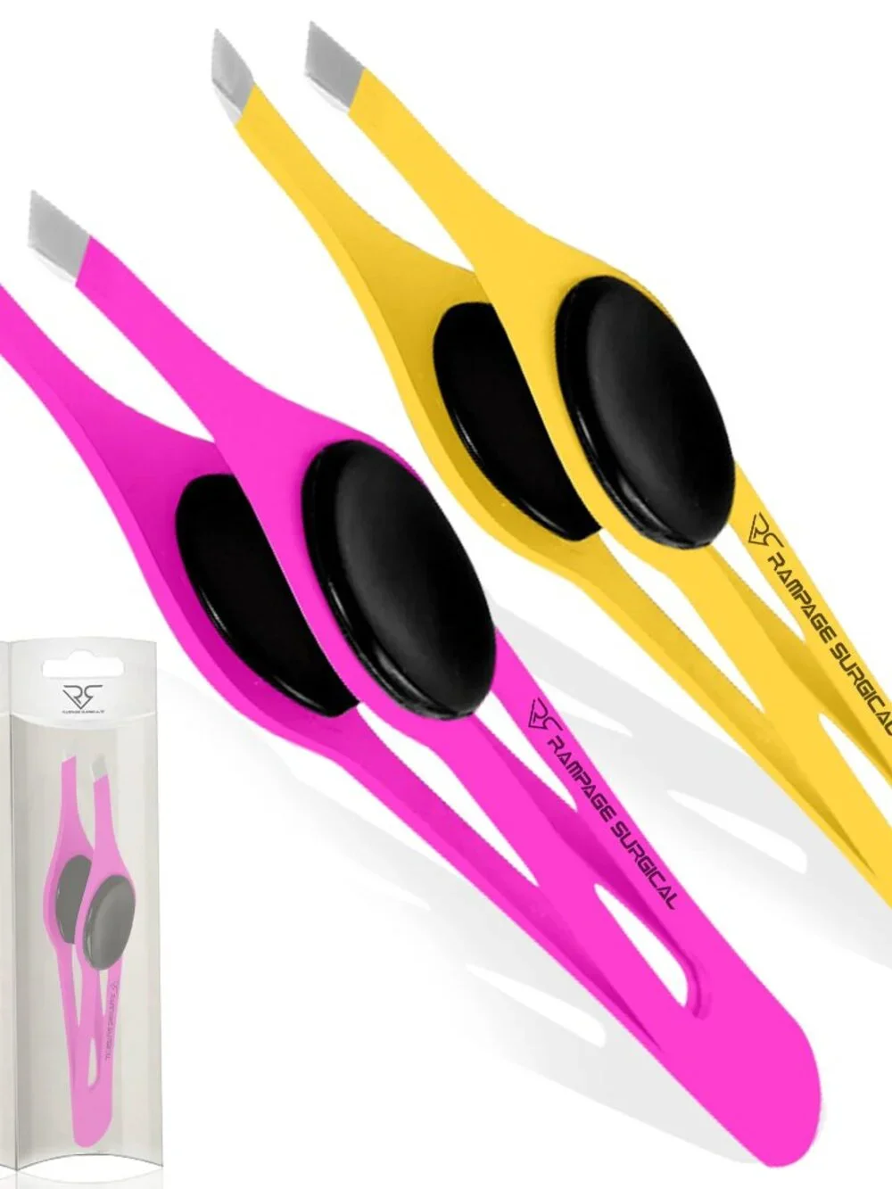 Professional Eyebrow Tweezers Slanted Tip Stainless Steel 2,3xPcs Set, Non-Slip